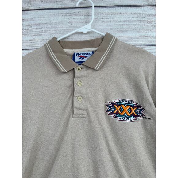 Vintage 1995 Reebok NFL Super Bowl 30 Polo Shirts Mens XL Beige Tan Embroidered - Picture 3 of 10